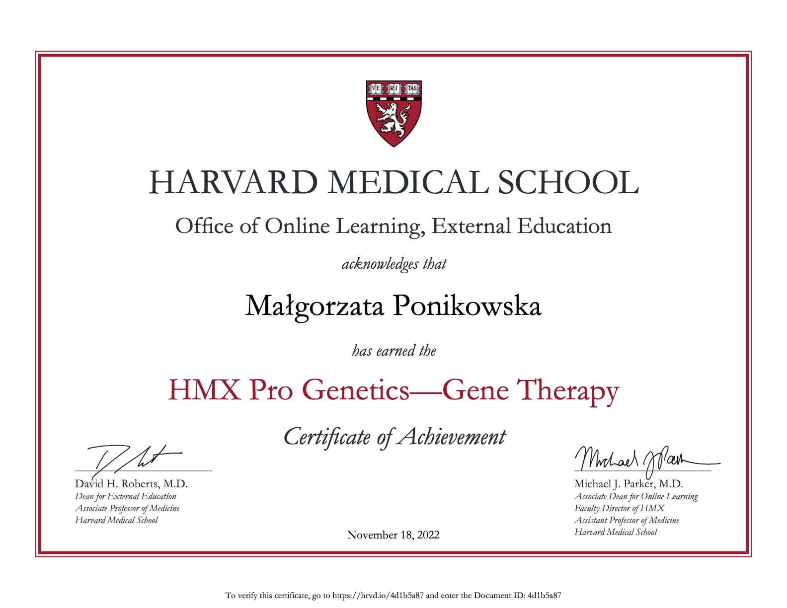 11 HMX Gene Therapy Certificate