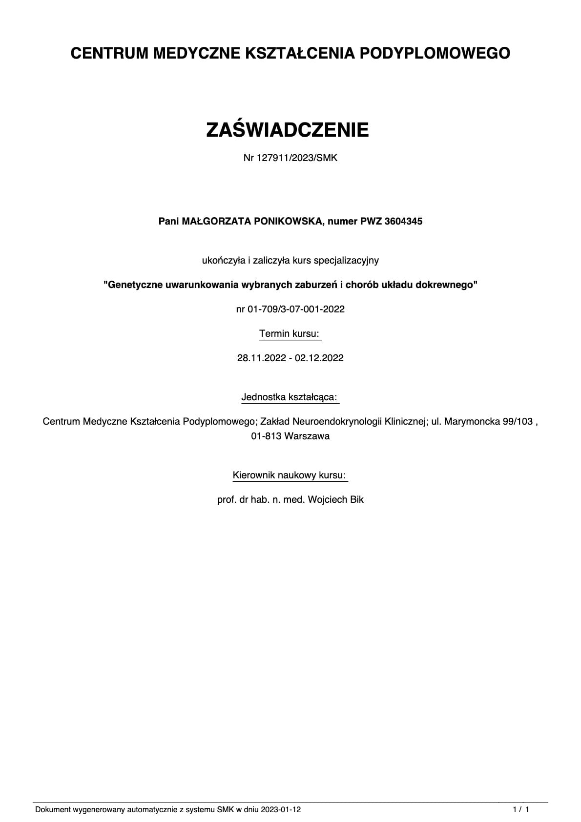 14 genetyczne uwarunkowania zaburzen ukl dokrewnego certyfikat